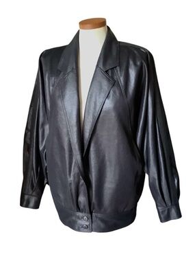 80's Pierre Lamonte Black Lightweight Faux Leather BomberJacket